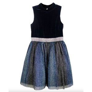 Zunie Girls Velvet Bodice with Pleated Shimmer Skirt Party Dress Blue Size 7